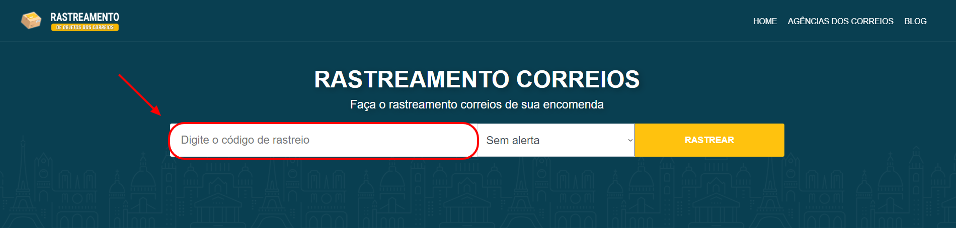 Código de rastreio Campo de código dos correios